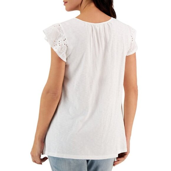 Style & Co. Petite Medium White Eyelet Lace Sleeveless Peasant Blouse NWT - Picture 2 of 6